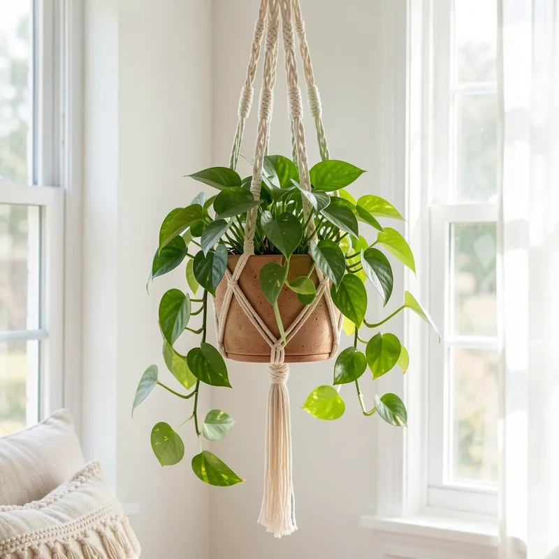 Suspension plante macramé : nœuds, plantes et pose